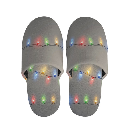 Colorful Christmas String Lights Print Slippers