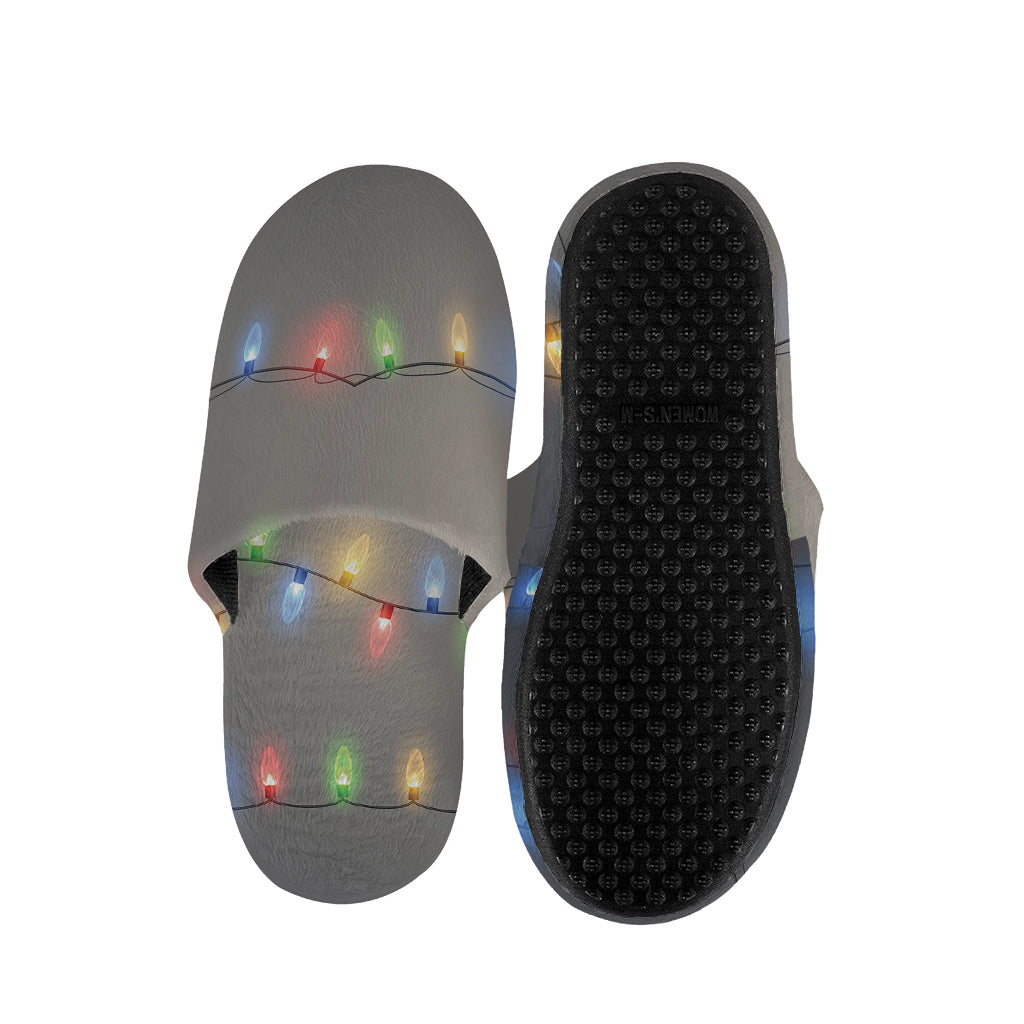 Colorful Christmas String Lights Print Slippers