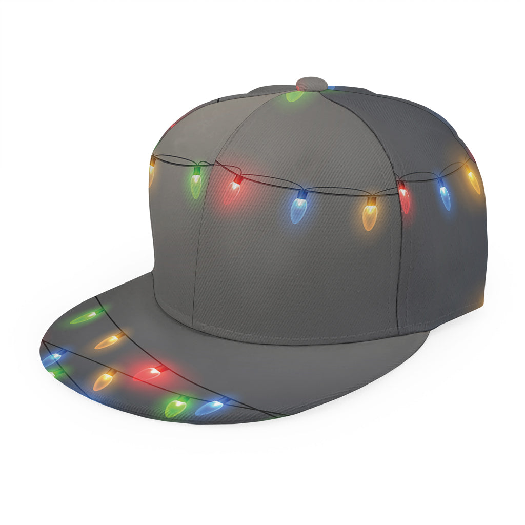 Colorful Christmas String Lights Print Snapback Cap