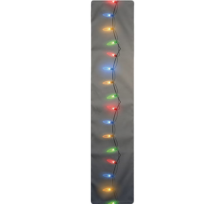 Colorful Christmas String Lights Print Table Runner