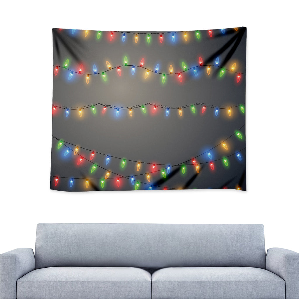 Colorful Christmas String Lights Print Tapestry