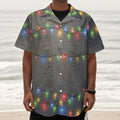 Colorful Christmas String Lights Print Textured Short Sleeve Shirt