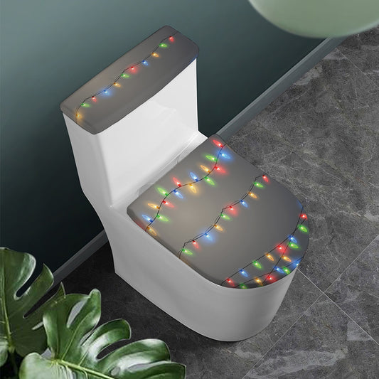 Colorful Christmas String Lights Print Toilet Lid And Tank Cover Set