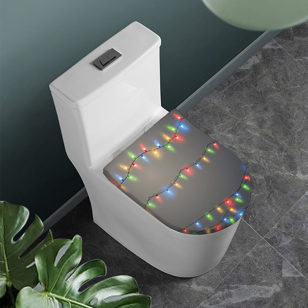 Colorful Christmas String Lights Print Toilet Lid Cover