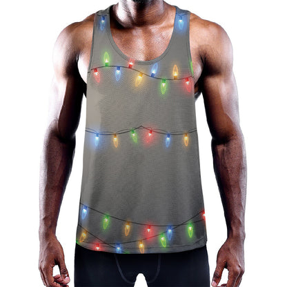 Colorful Christmas String Lights Print Training Tank Top