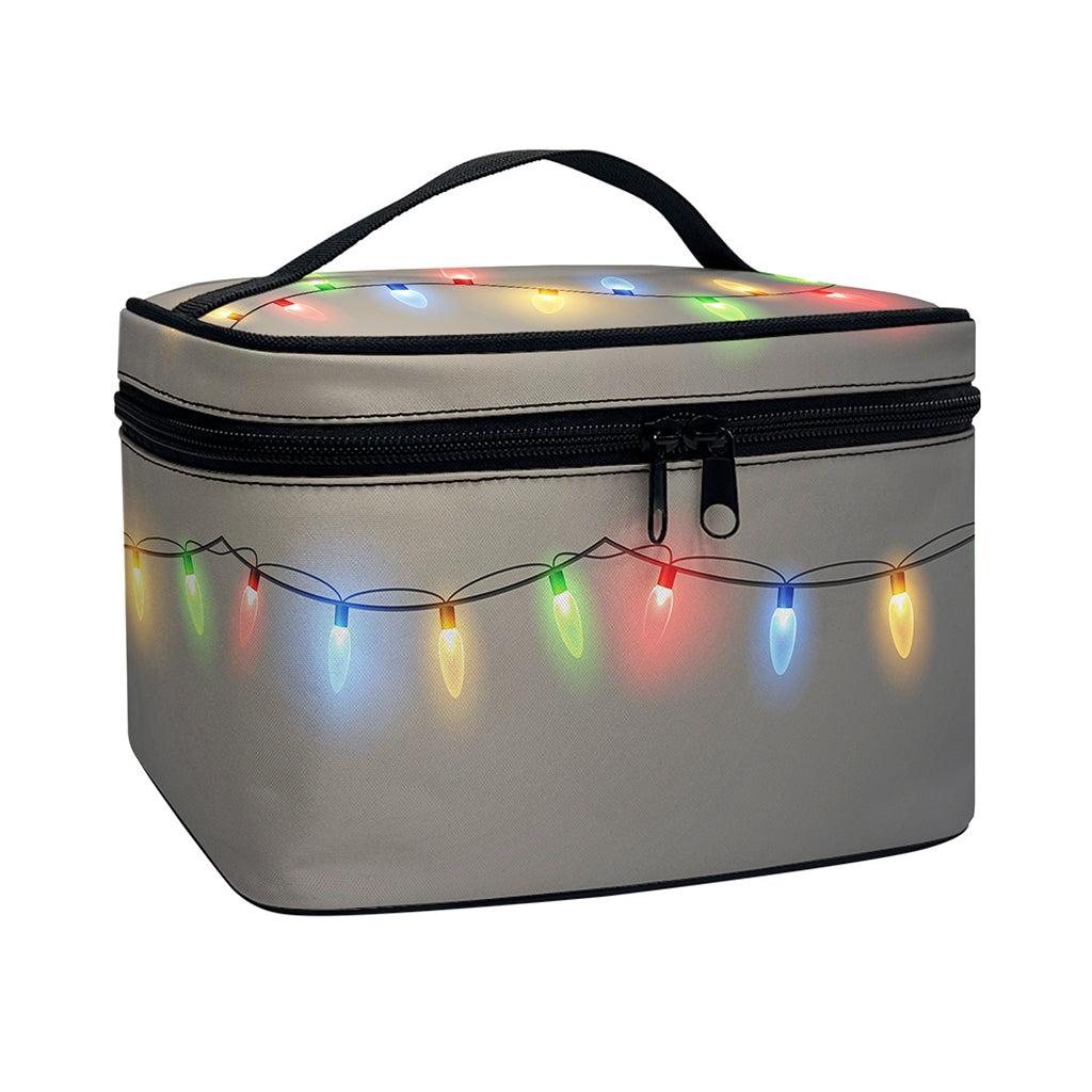 Colorful Christmas String Lights Print Travel Makeup Bag
