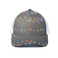 Colorful Christmas String Lights Print White Mesh Trucker Hat