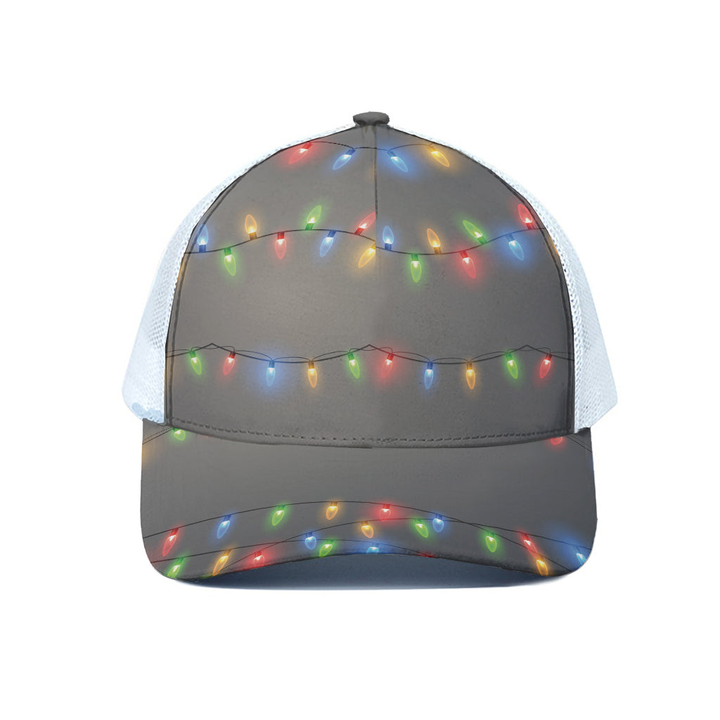 Colorful Christmas String Lights Print White Mesh Trucker Cap
