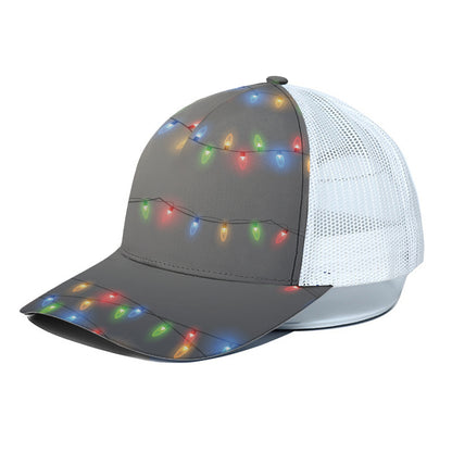 Colorful Christmas String Lights Print White Mesh Trucker Cap