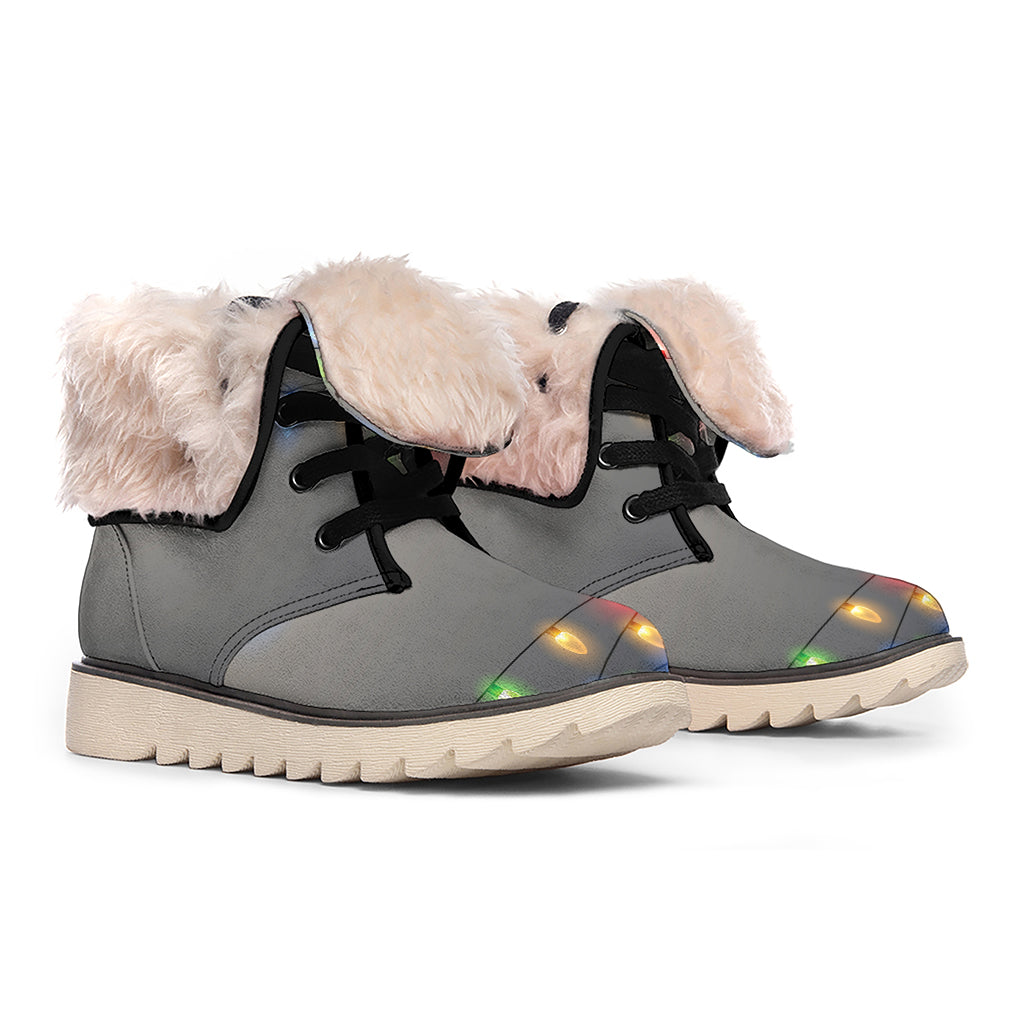 Colorful Christmas String Lights Print Winter Boots