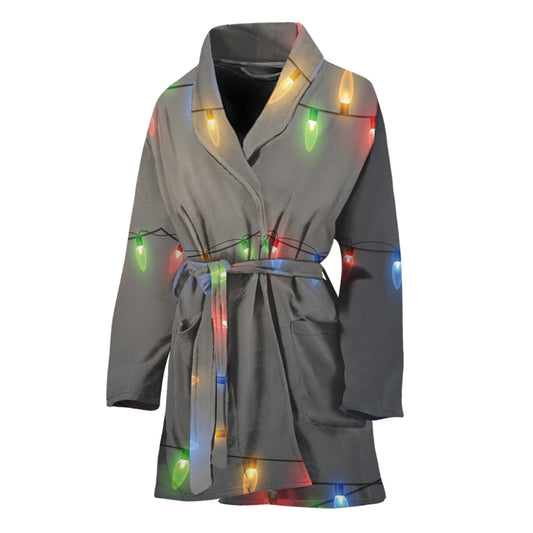 Colorful Christmas String Lights Print Women's Bathrobe