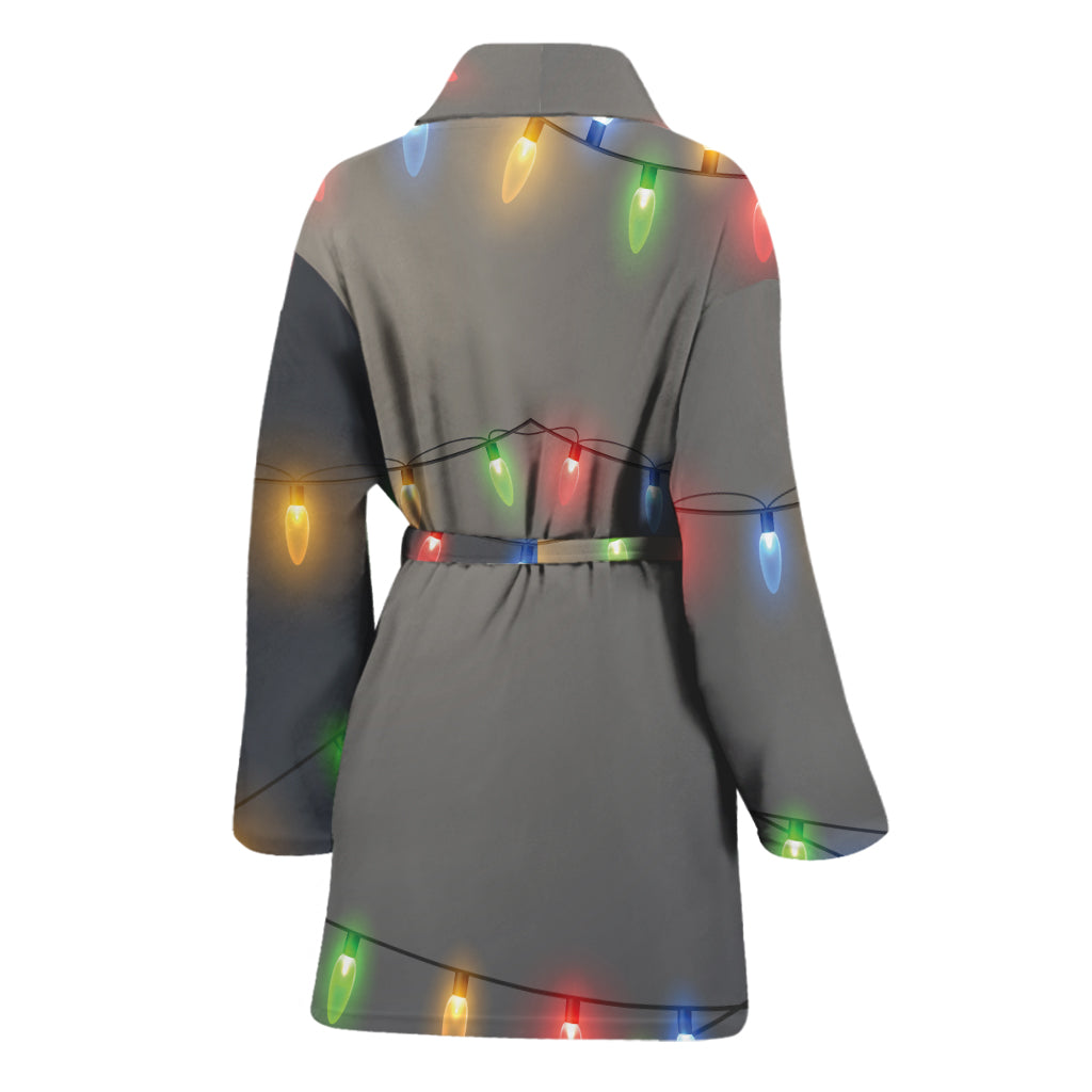 Colorful Christmas String Lights Print Women's Bathrobe