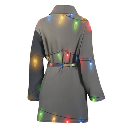 Colorful Christmas String Lights Print Women's Bathrobe