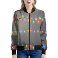 Colorful Christmas String Lights Print Women's Bomber Jacket