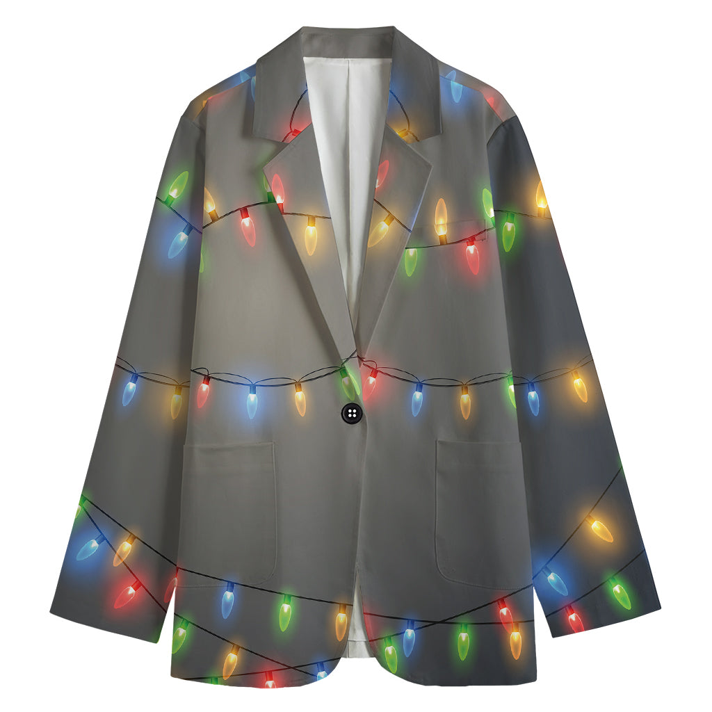 Colorful Christmas String Lights Print Women's Cotton Blazer