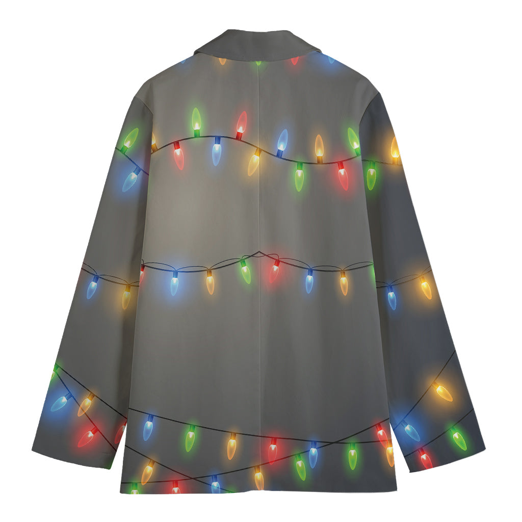 Colorful Christmas String Lights Print Women's Cotton Blazer