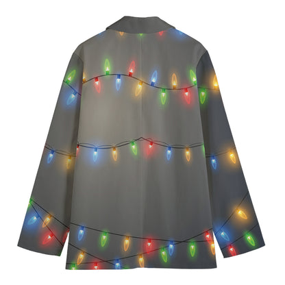 Colorful Christmas String Lights Print Women's Cotton Blazer