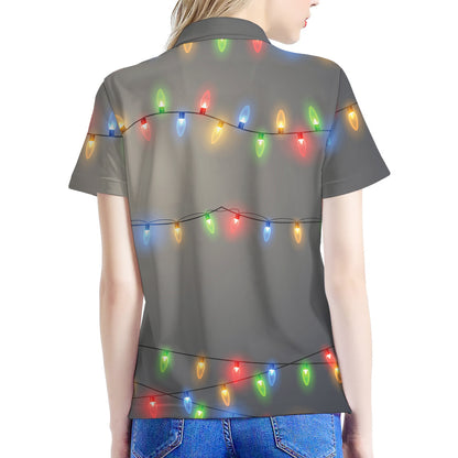 Colorful Christmas String Lights Print Women's Polo Shirt