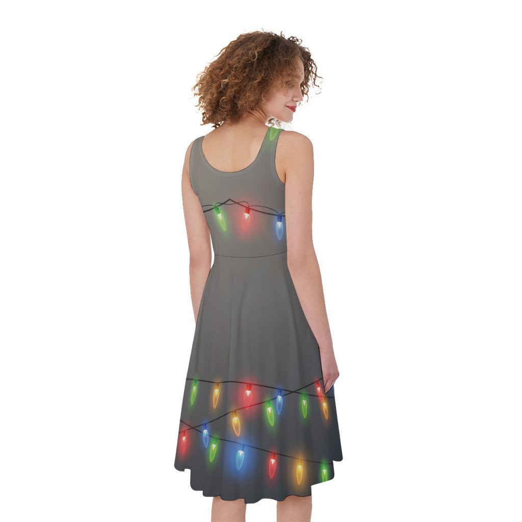 Colorful Christmas String Lights Print Women's Sleeveless Dress