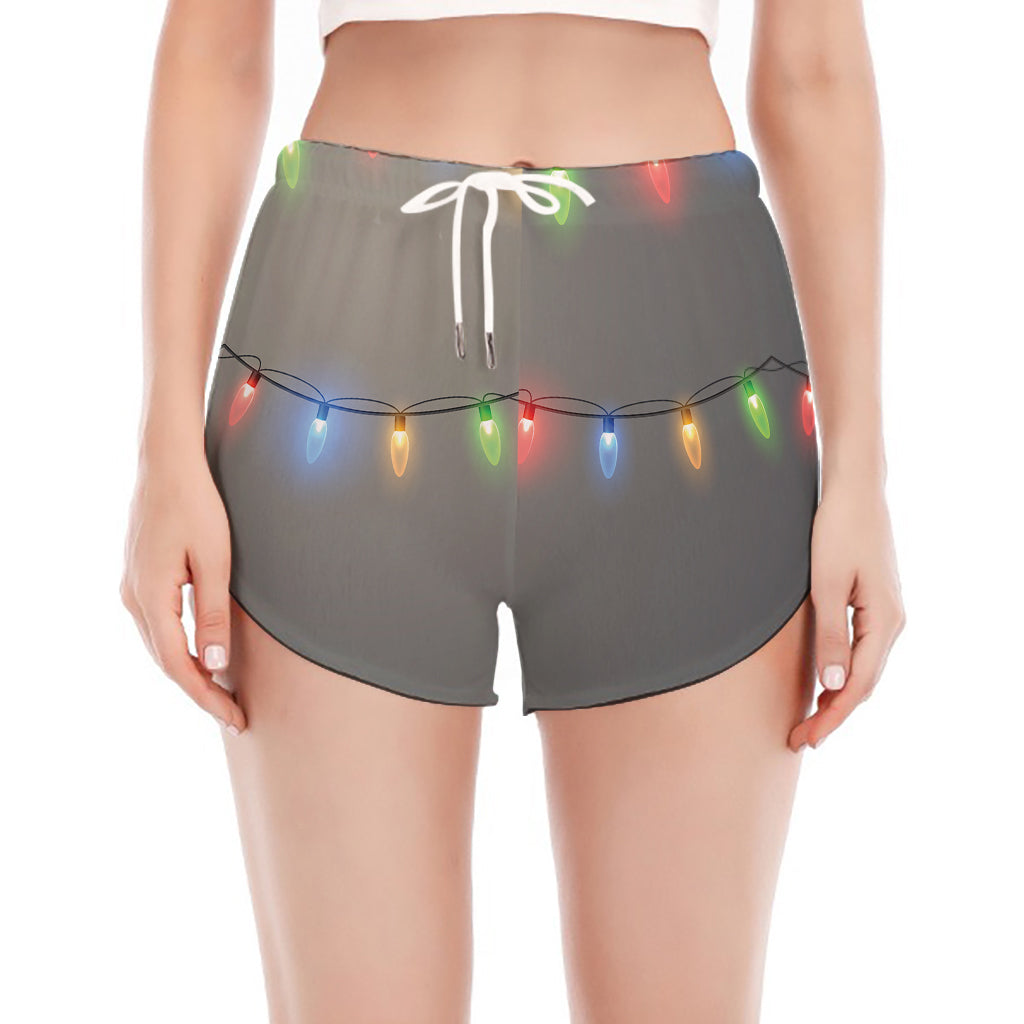 Colorful Christmas String Lights Print Women's Split Running Shorts