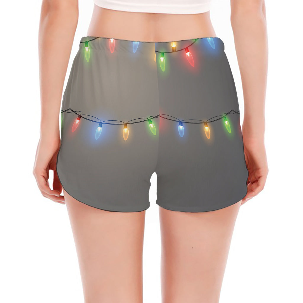 Colorful Christmas String Lights Print Women's Split Running Shorts