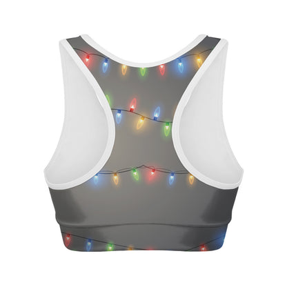 Colorful Christmas String Lights Print Women's Sports Bra