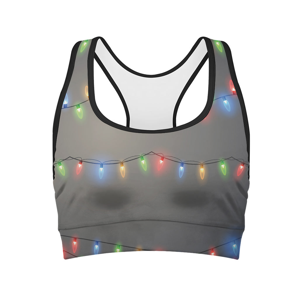 Colorful Christmas String Lights Print Women's Sports Bra
