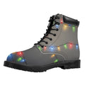 Colorful Christmas String Lights Print Padded Collar Lace Up Boots