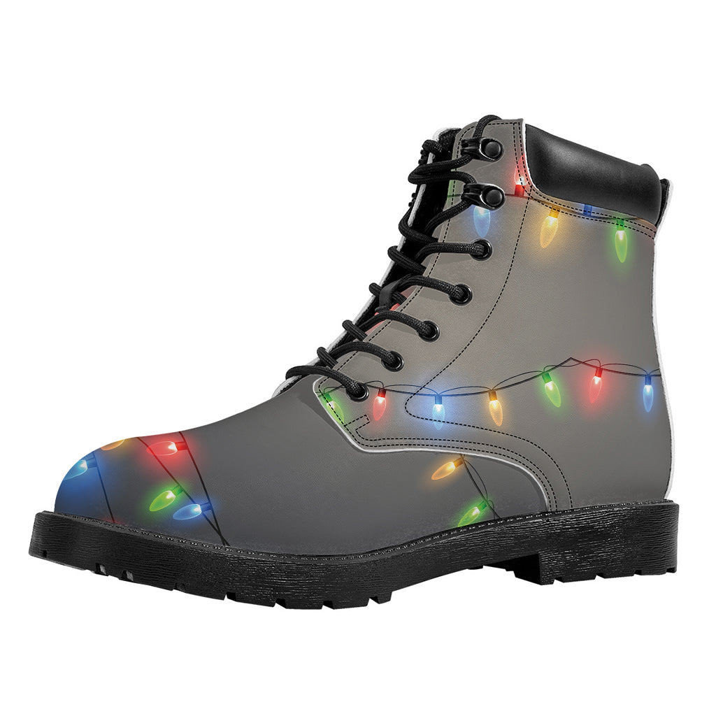 Colorful Christmas String Lights Print Work Boots