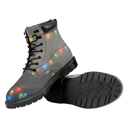 Colorful Christmas String Lights Print Work Boots