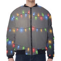 Colorful Christmas String Lights Print Zip Sleeve Bomber Jacket