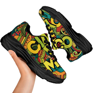 Colorful Cinco de Mayo Print Black Chunky Shoes