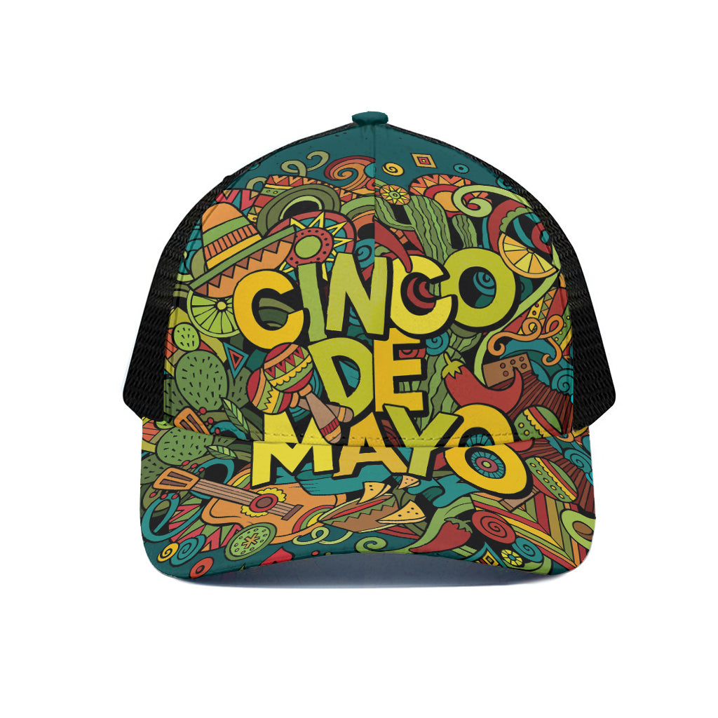 Colorful Cinco de Mayo Print Black Mesh Trucker Cap
