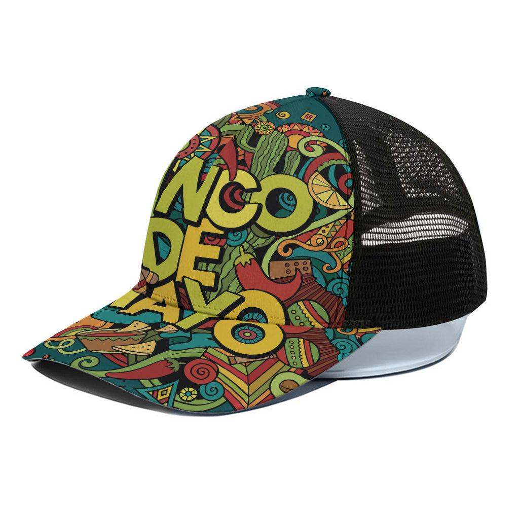 Colorful Cinco de Mayo Print Black Mesh Trucker Cap