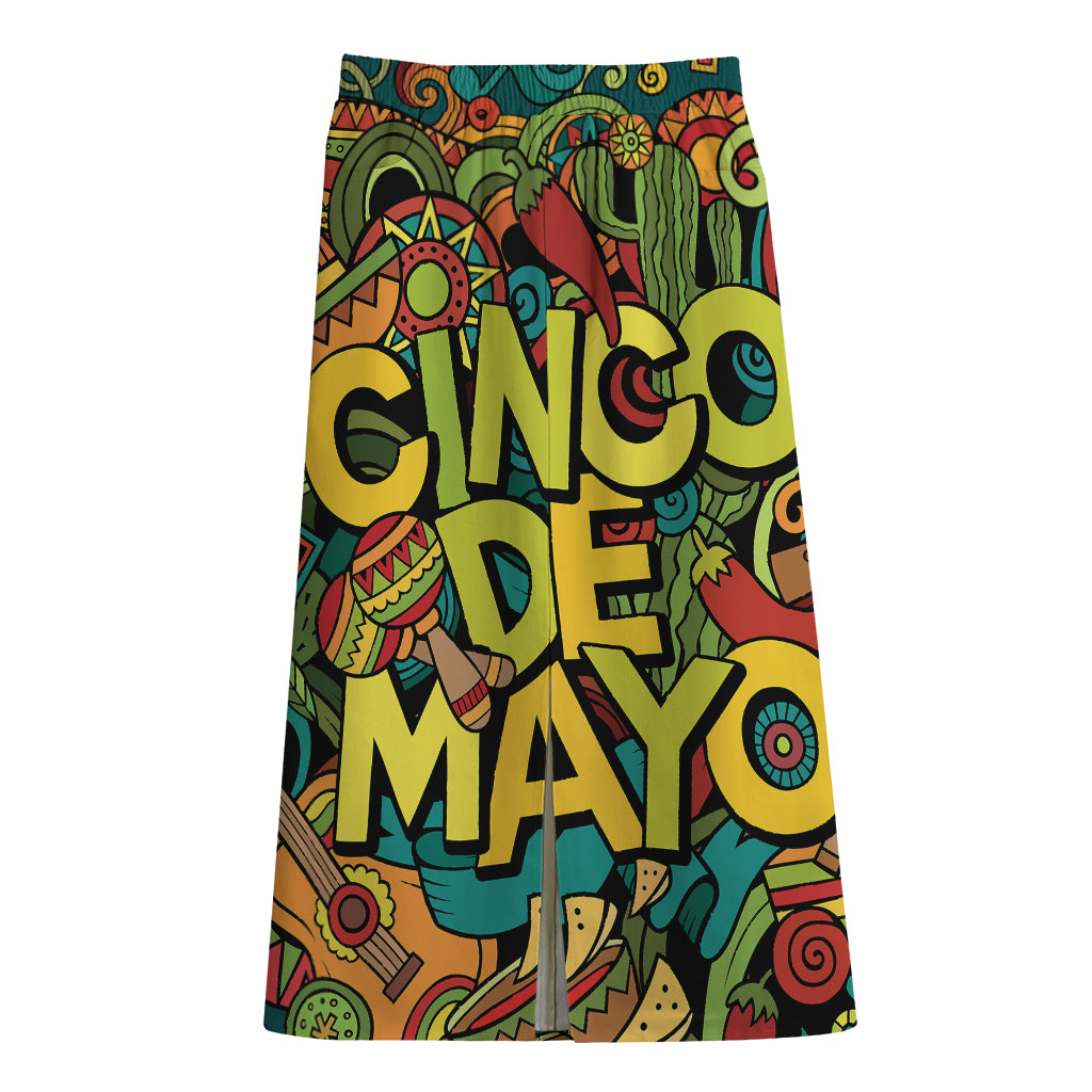 Colorful Cinco de Mayo Print Cotton Front Slit Maxi Skirt