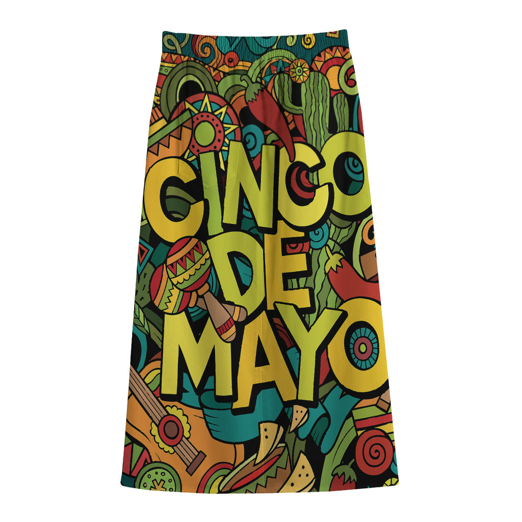 Colorful Cinco de Mayo Print Cotton Front Slit Maxi Skirt