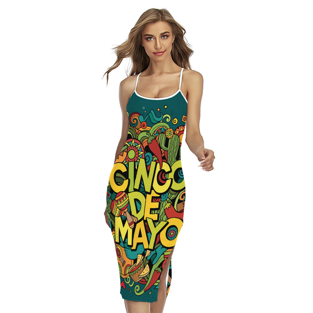 Colorful Cinco de Mayo Print Cross Back Cami Dress