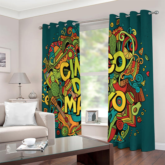 Colorful Cinco de Mayo Print Extra Wide Grommet Curtains