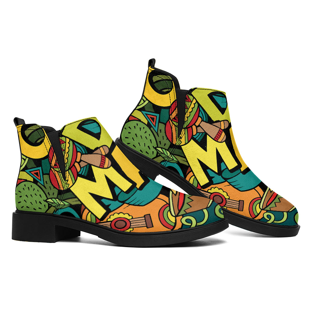 Colorful Cinco de Mayo Print Flat Ankle Boots