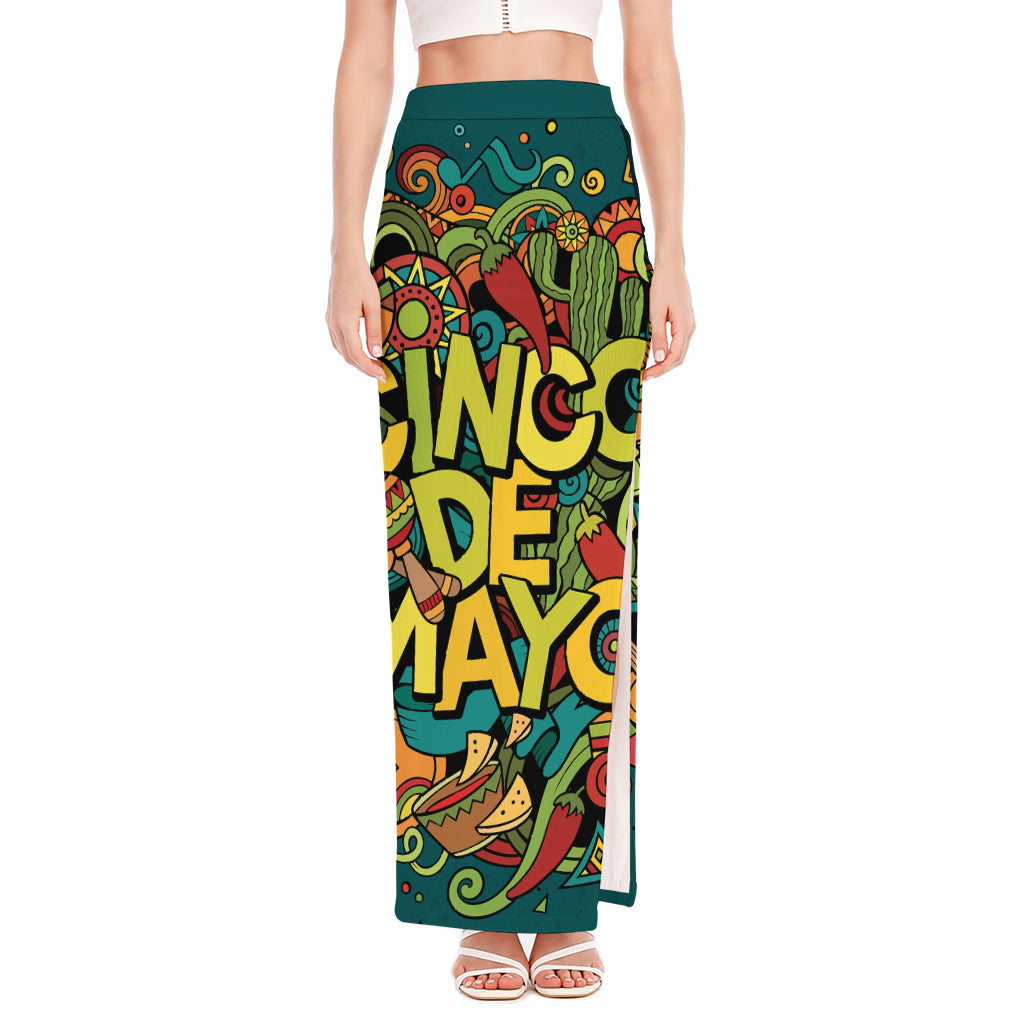 Colorful Cinco de Mayo Print High Slit Maxi Skirt