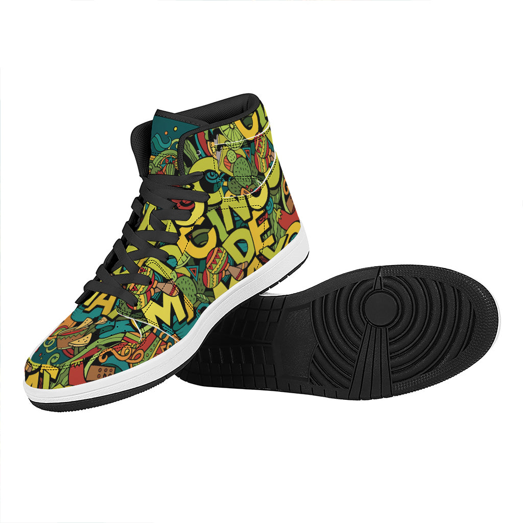 Colorful Cinco de Mayo Print High Top Leather Sneakers