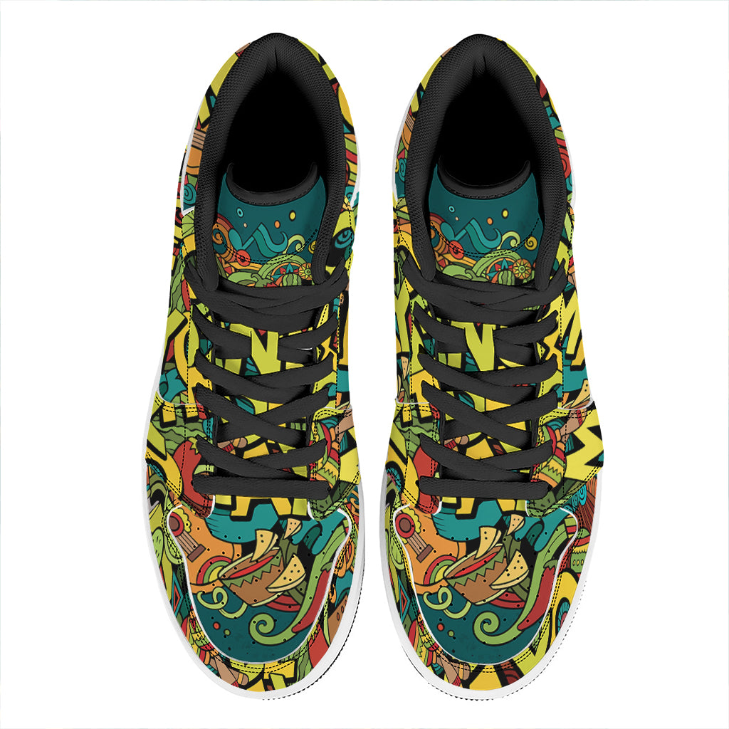 Colorful Cinco de Mayo Print High Top Leather Sneakers