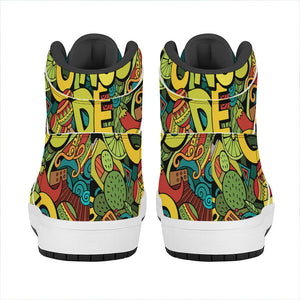 Colorful Cinco de Mayo Print High Top Leather Sneakers