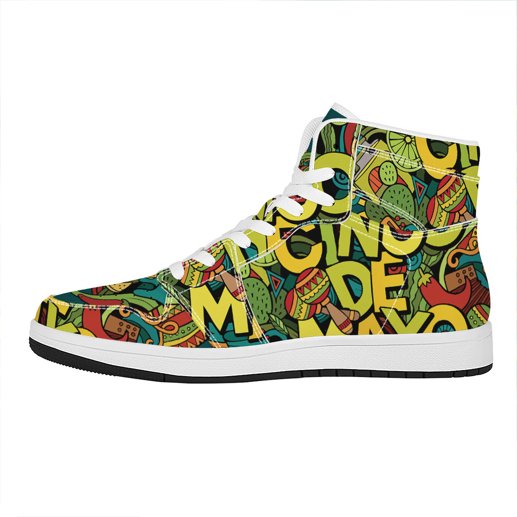 Colorful Cinco de Mayo Print High Top Leather Sneakers