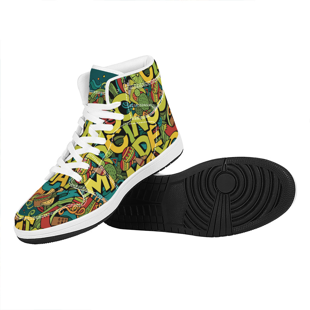 Colorful Cinco de Mayo Print High Top Leather Sneakers