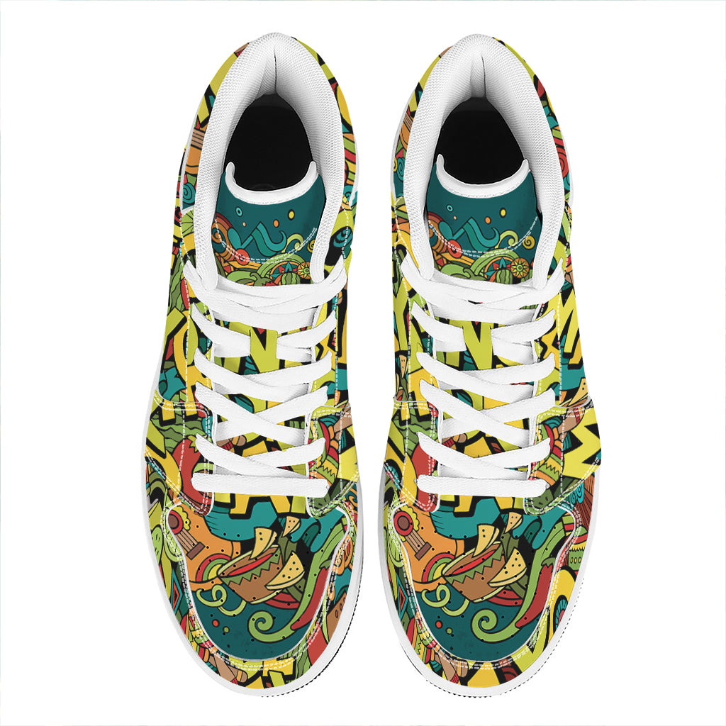 Colorful Cinco de Mayo Print High Top Leather Sneakers