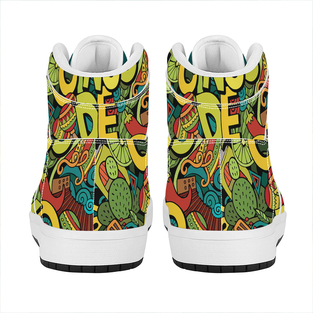 Colorful Cinco de Mayo Print High Top Leather Sneakers