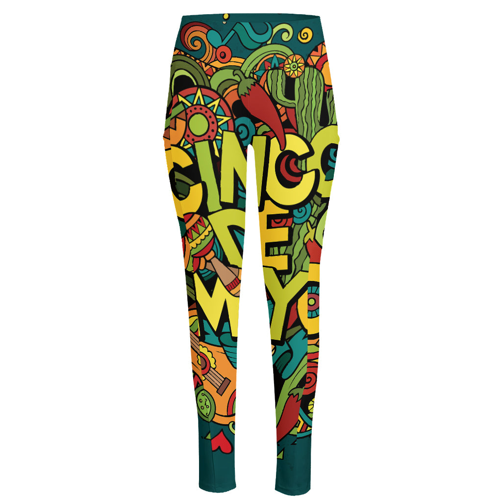 Colorful Cinco de Mayo Print High-Waisted Pocket Leggings