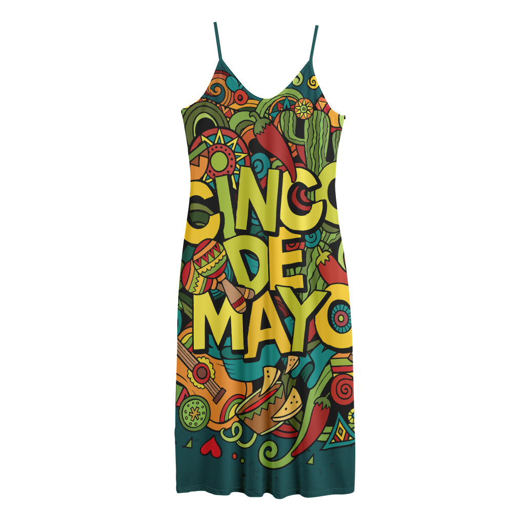 Colorful Cinco de Mayo Print Jersey Midi Cami Dress