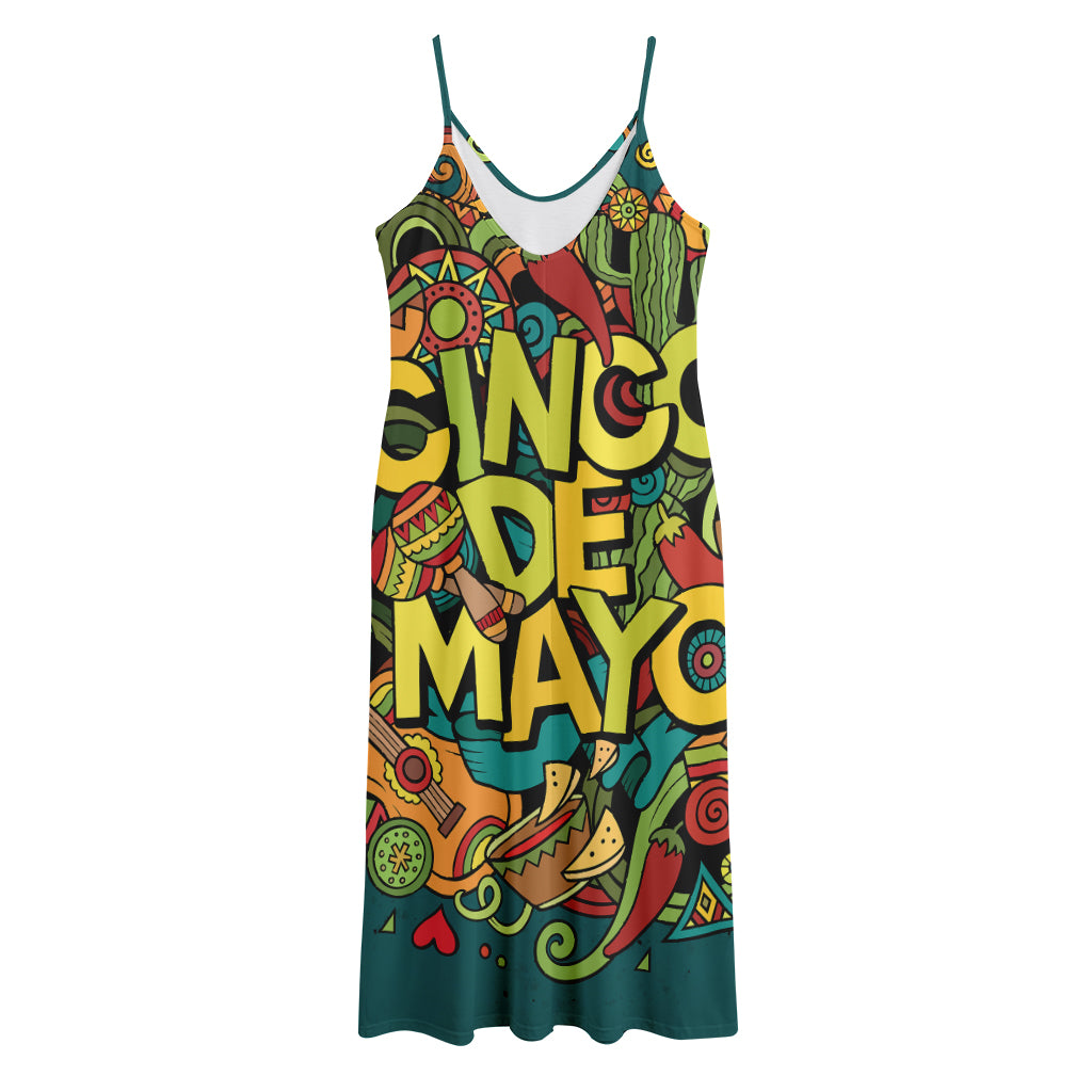 Colorful Cinco de Mayo Print Jersey Midi Cami Dress